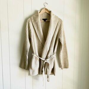 The Limited Lambswool Oatmeal Belted Long Sleeve Duster Cardigan Sweater…